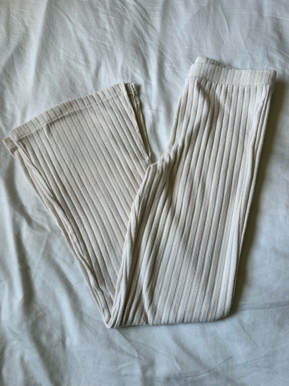 H&M Ribbed Wide-Leg Pants in Light Beige
